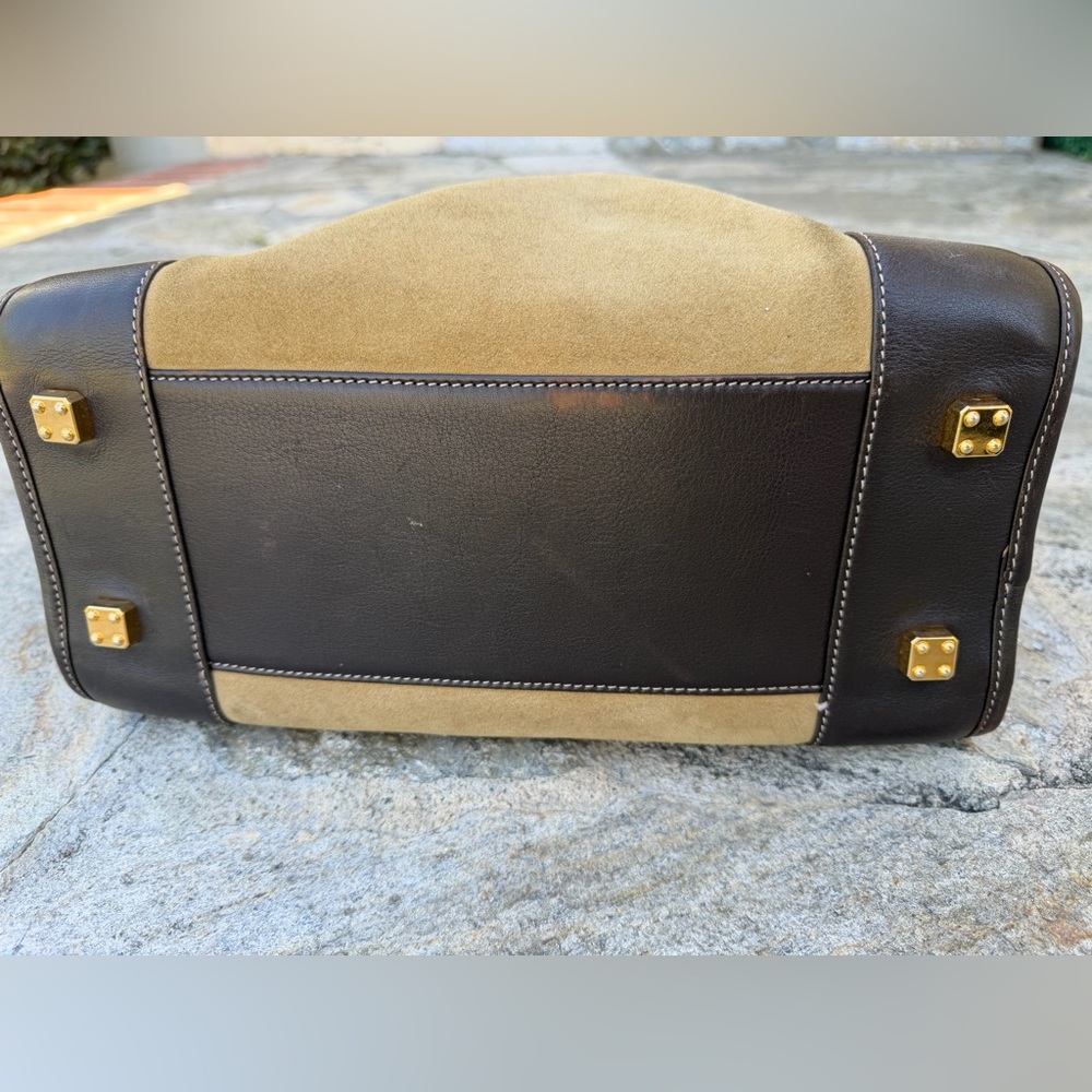 Authentic Loewe Suede Tan and Black Handbag with Embroidered Logo - Picture 8 of 16